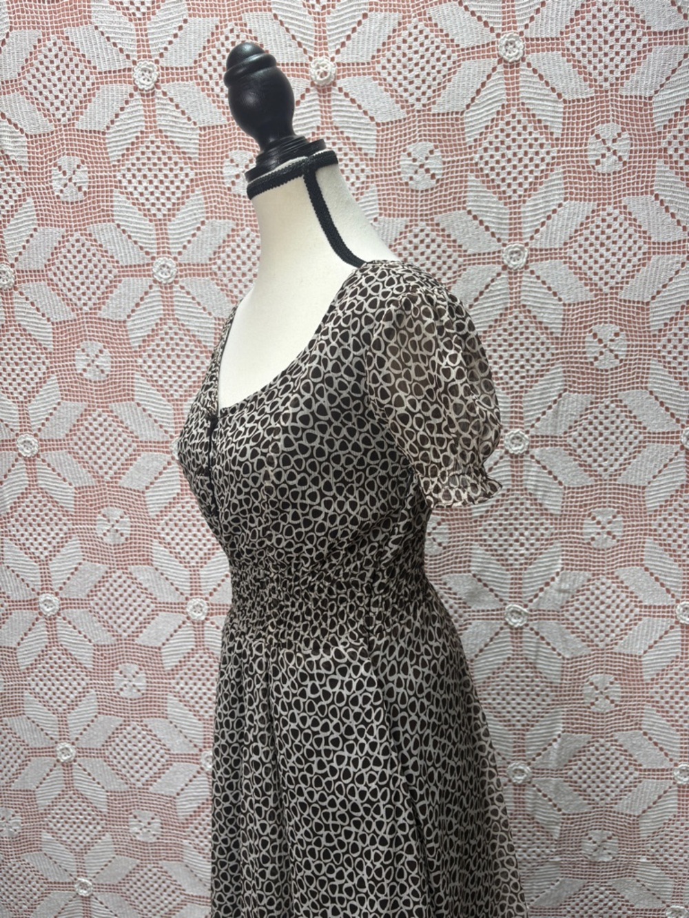 Femella Printed Midi Dress Balloon Hem Smocked Waist - Picture 10 of 10